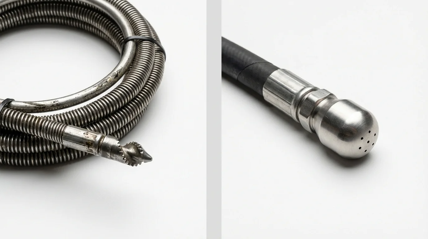 Drain snake cable and hydro jetting nozzle used for drain cleaning in Denton, MD